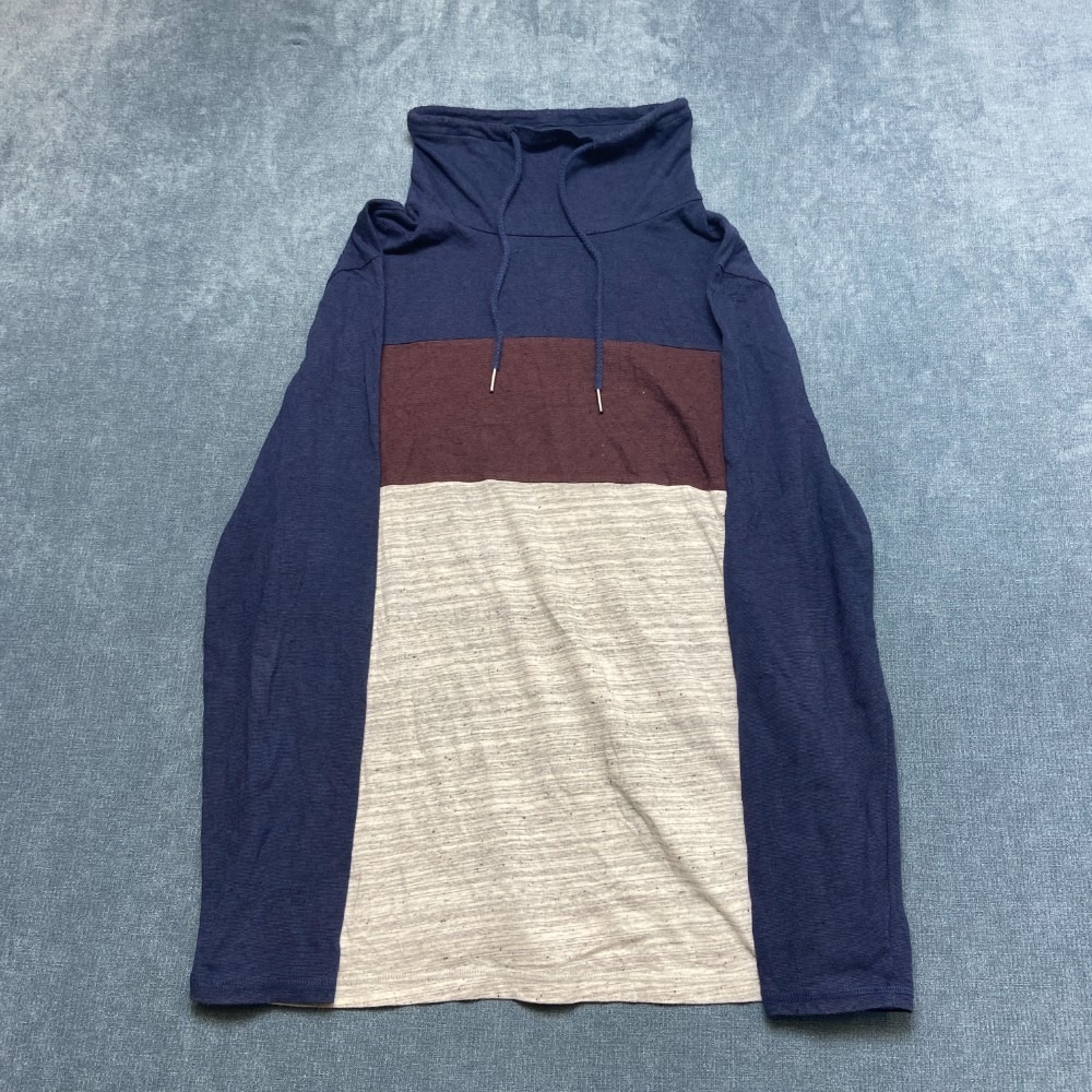 Express Hoodie Mens Medium Navy Blue Gray Colorblock Stretch Cowl Neck Pullover